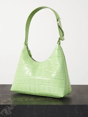 Staud Embossed green leather croc-effect scotty shoulder bag women's handbag